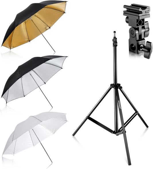 Flash Mount Three Umbrellas Kit 33"/84cm White Soft/Silver Reflective/Gold Reflective Umbrella